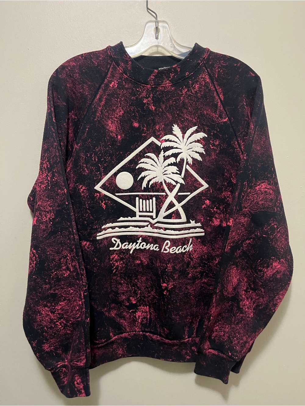 Vintage 90s Daytona Beach Acid Wash Sweatshirt Large Puff Print